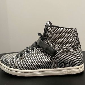 Supra Foam Greco Silver and Black Skate Sneakers. Size US 8